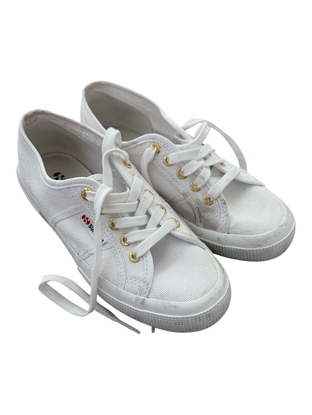 Superga White 2750 Cotu Canvas Sneakers Gold Eyelets and Rubber Sole size 36